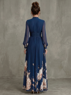 Honorine | Pleated Floral Sheer Sleeve Maxi Occasion Dress