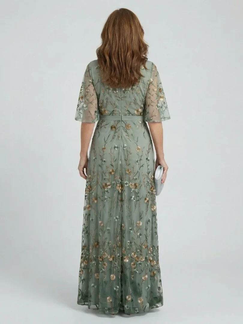 Bridget | Floral Embroidered Drop Waist Maxi Occasion Dress
