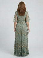 Bridget | Floral Embroidered Drop Waist Maxi Occasion Dress