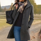 Edith | Black Full Length Long Winter Coat — Grey