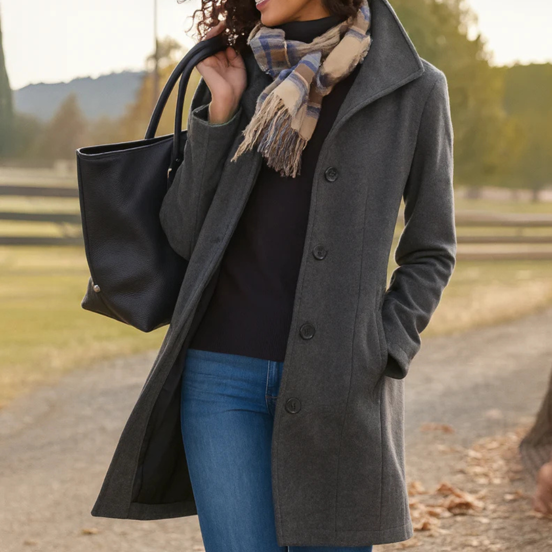 Edith | Black Full Length Long Winter Coat — Grey