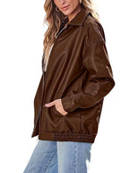 Marguerite | Oversized Leather Bomber Jacket in Black Brown Olive