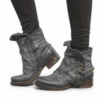 Celestine | Black Leather Chelsea Biker Boots — Grey