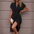 Floriane | Women's Elegant Draped Cocktail Midi Dress