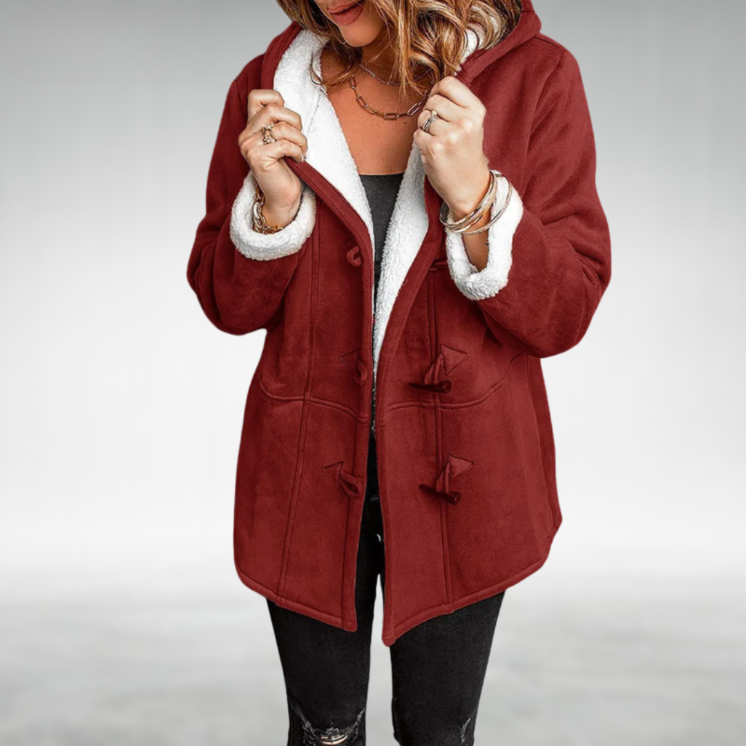Mathilde | Black Wool Fur Hood Winter Puffer Coats — Burgundy