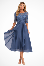 Edith | Women Long Sleeve Chiffon Midi Wedding Guest Dresses