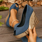 Dominique | Black Strappy Wedge Heels With Snakeskin Print