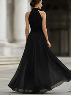 Evangeline | Halter Neck Pleated Chiffon Evening Maxi Dress
