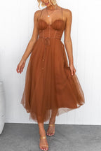 Lucinda | Black Corset Tulle Midi Dress For Weddings And Parties
