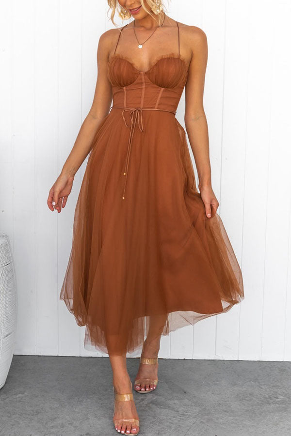 Lucinda | Black Corset Tulle Midi Dress For Weddings And Parties