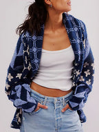 Marguerite | Oversized Cardigan Sweater with Jacquard Diamond Knit
