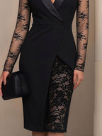 Coralie | Evening Tuxedo Dress Coat Lace Midi Black