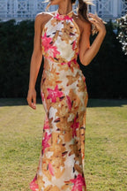 Sylvie | Floral Halter Neck Maxi Dress With Leg Slit