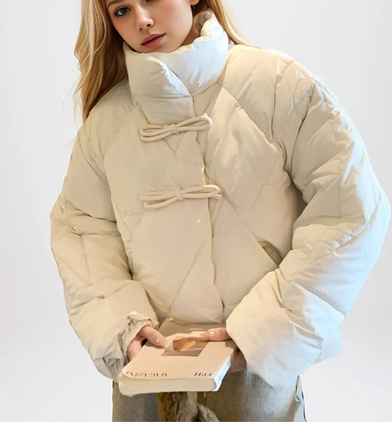 Leonie | Cropped Leather Jacket With Bow Detail For City Chic