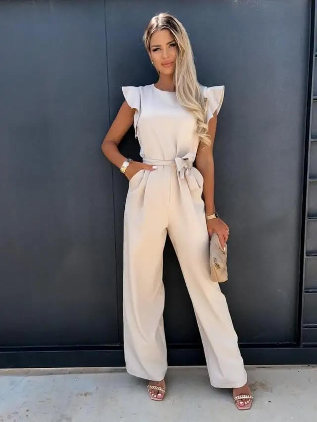 Ophelia | Belted Wide Leg Jumpsuit With Butterfly Sleeves