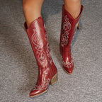 Genevieve | Western Leather Knee High Block Heel Boots Black Brown