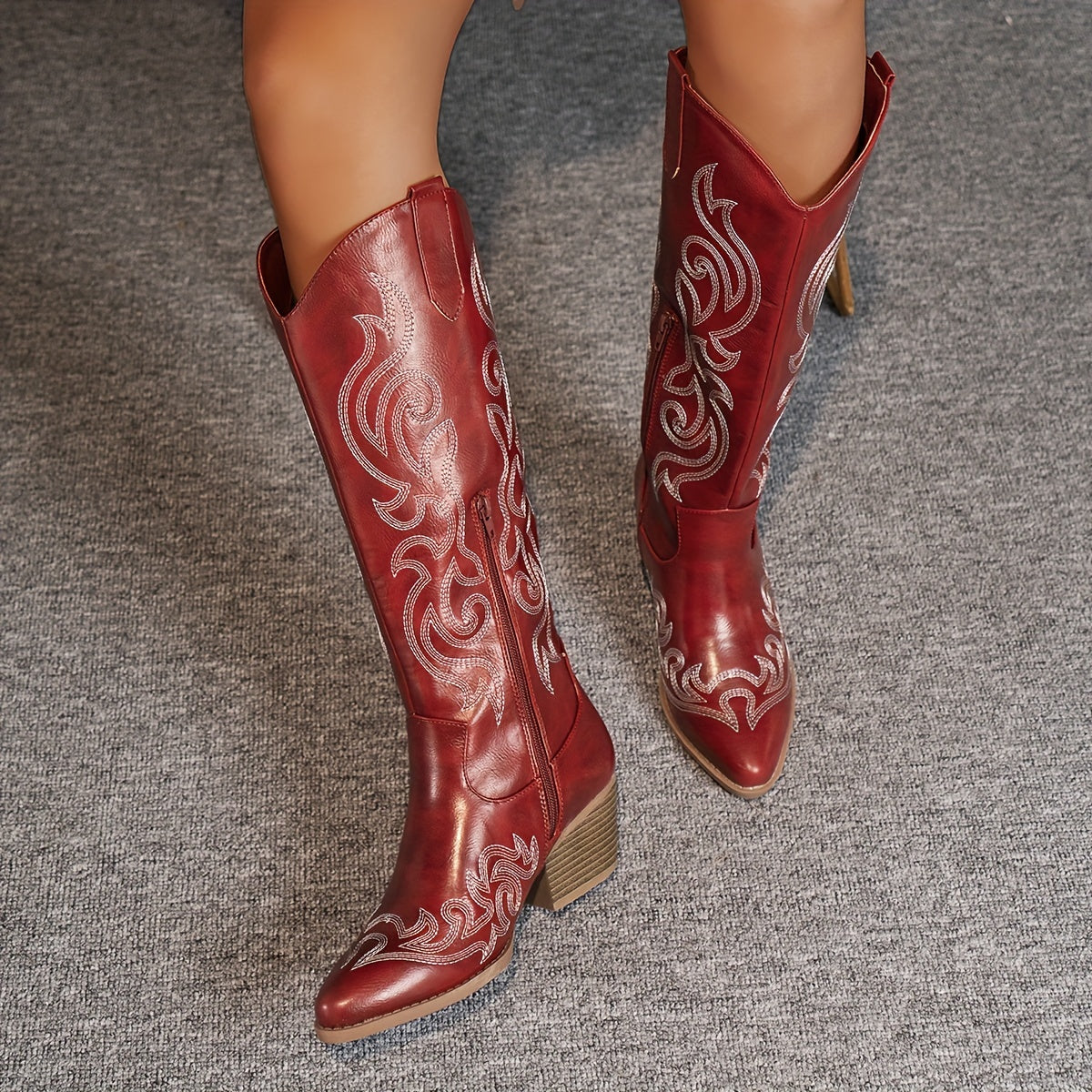 Genevieve | Western Leather Knee High Block Heel Boots Black Brown