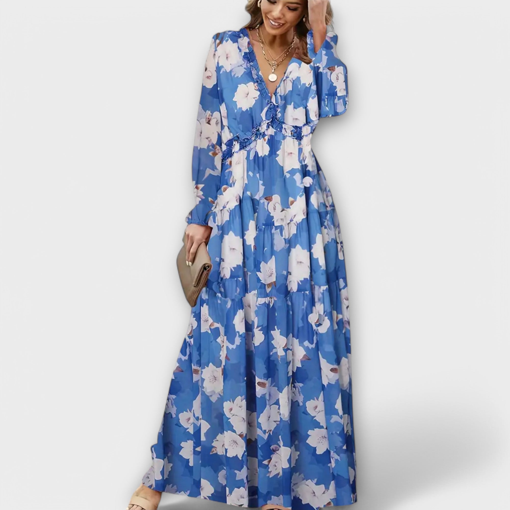 Seraphina | Floral Bridesmaid Dresses V-Neck Pleated Maxi