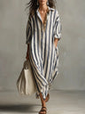 Cordelia | Striped House Dress Maxi V-Neck Long Sleeve Summer