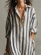 Cordelia | Striped House Dress Maxi V-Neck Long Sleeve Summer