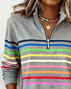 Apolline | Zip Up Sweatshirt No Hood Striped Sporty Casual