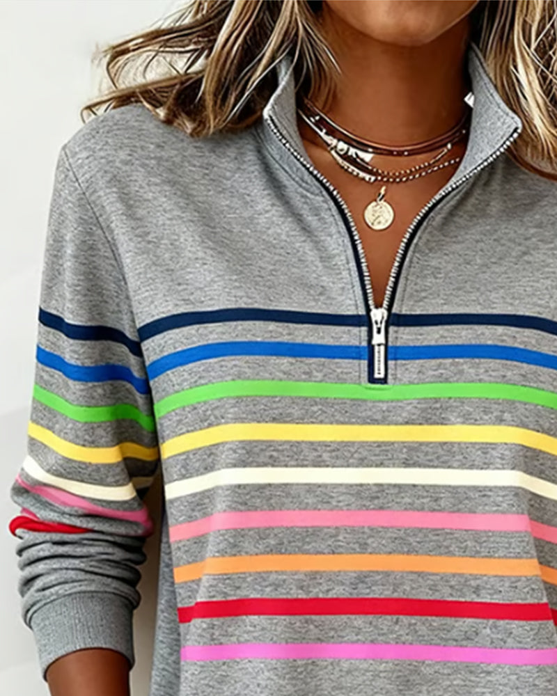 Apolline | Zip Up Sweatshirt No Hood Striped Sporty Casual