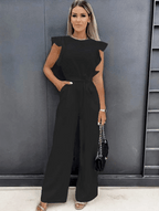 Ophelia | Belted Wide Leg Jumpsuit With Butterfly Sleeves