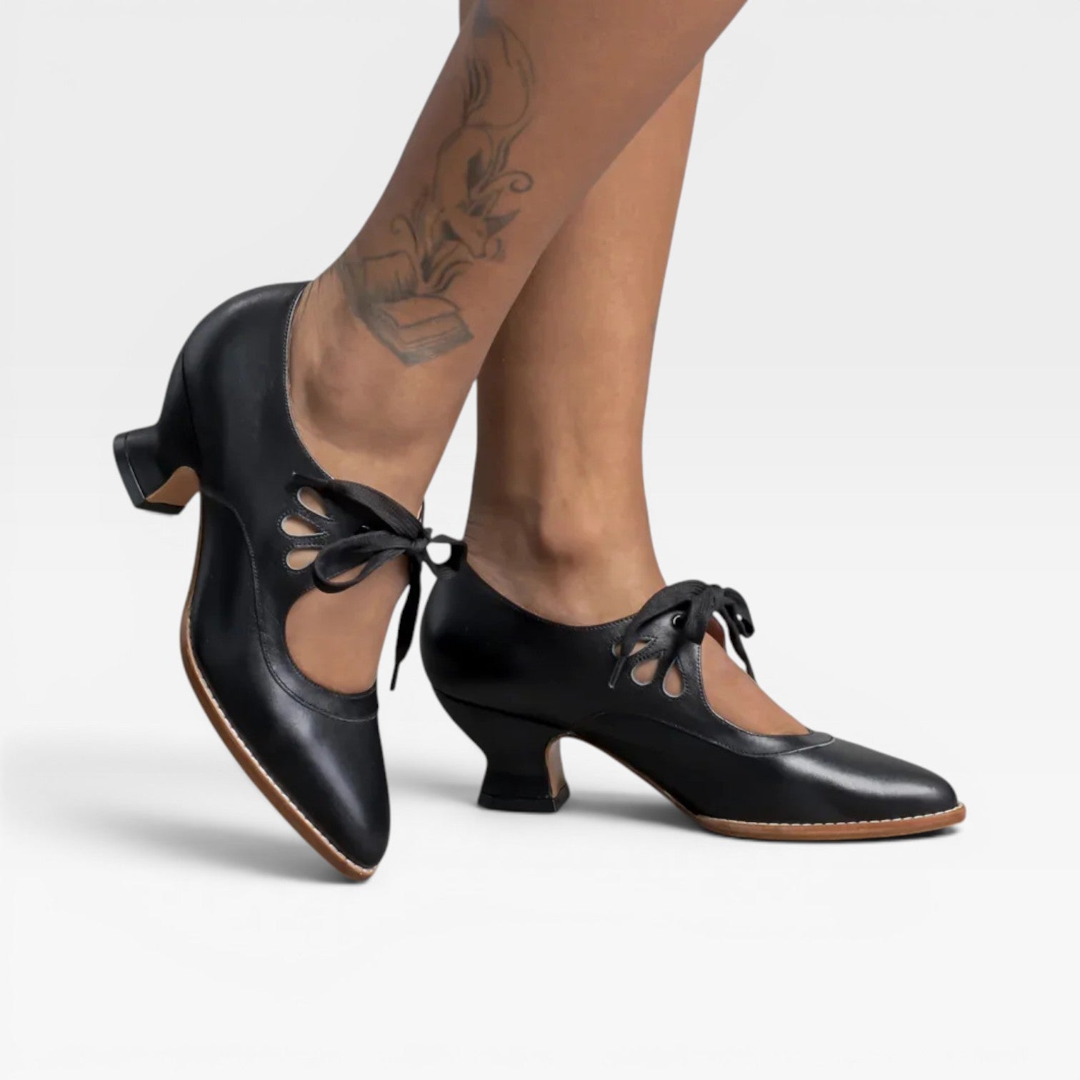 Camille | Silver Low Heel Lace-Up Leather Pumps