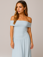 Manon | Cold-Shoulder Pleated Wedding Guest Maxi Dress