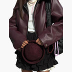 Lucinda | Women Leather Bomber Jacket in Burgundy