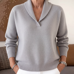Ingrid | Cashmere Wool Blend V Neck Roll Edge Jumper — Grey
