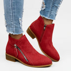 Dominique | Low Heel Black Brown Leather Ankle Boots — Red