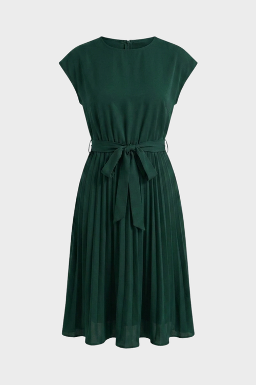 Beatrix | Pleated Chiffon Midi Dress With Belt For Every Occasion