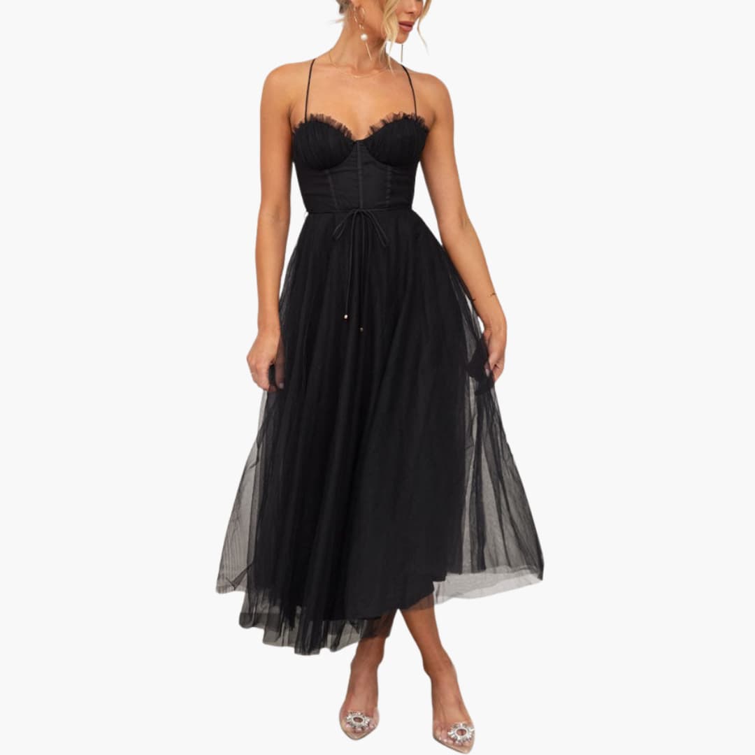Sylvie | White Tulle Maxi Dress With Tiered Skirt And Straps