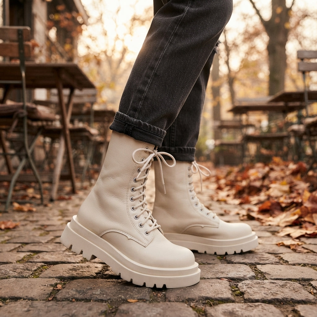 Delia | Black Leather Platform Chelsea Combat Boots