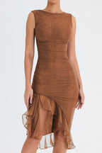 Vivienne | Long Sleeve Ruffle Midi Dress For Garden Parties