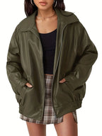 Marguerite | Oversized Leather Bomber Jacket in Black Brown Olive