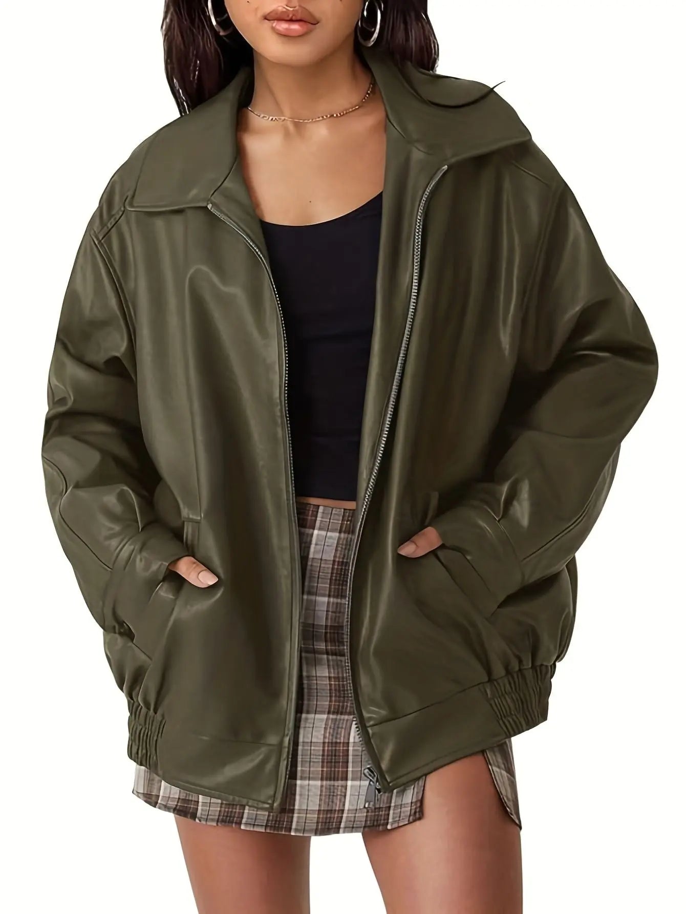 Marguerite | Oversized Leather Bomber Jacket in Black Brown Olive