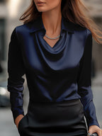 Floriane | Plus Size Ladies Blouse Draped Satin Work Smart Casual