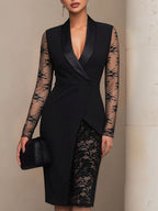 Coralie | Evening Tuxedo Dress Coat Lace Midi Black
