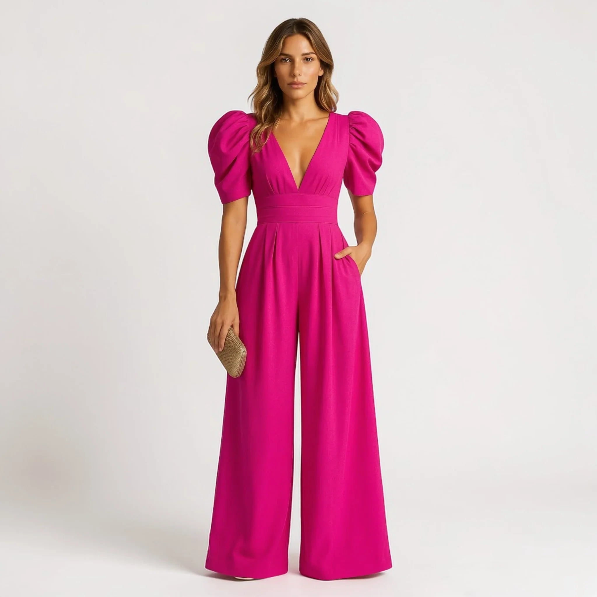 Xanthe | Wide Leg Casual Puff Sleeve Tailored Jumpsuit