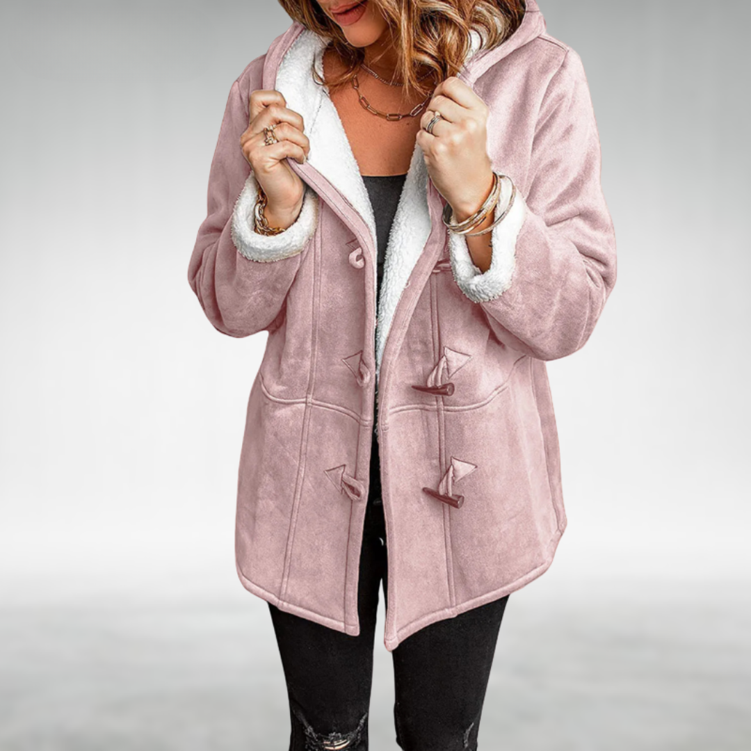 Mathilde | Black Wool Fur Hood Winter Puffer Coats — Pink