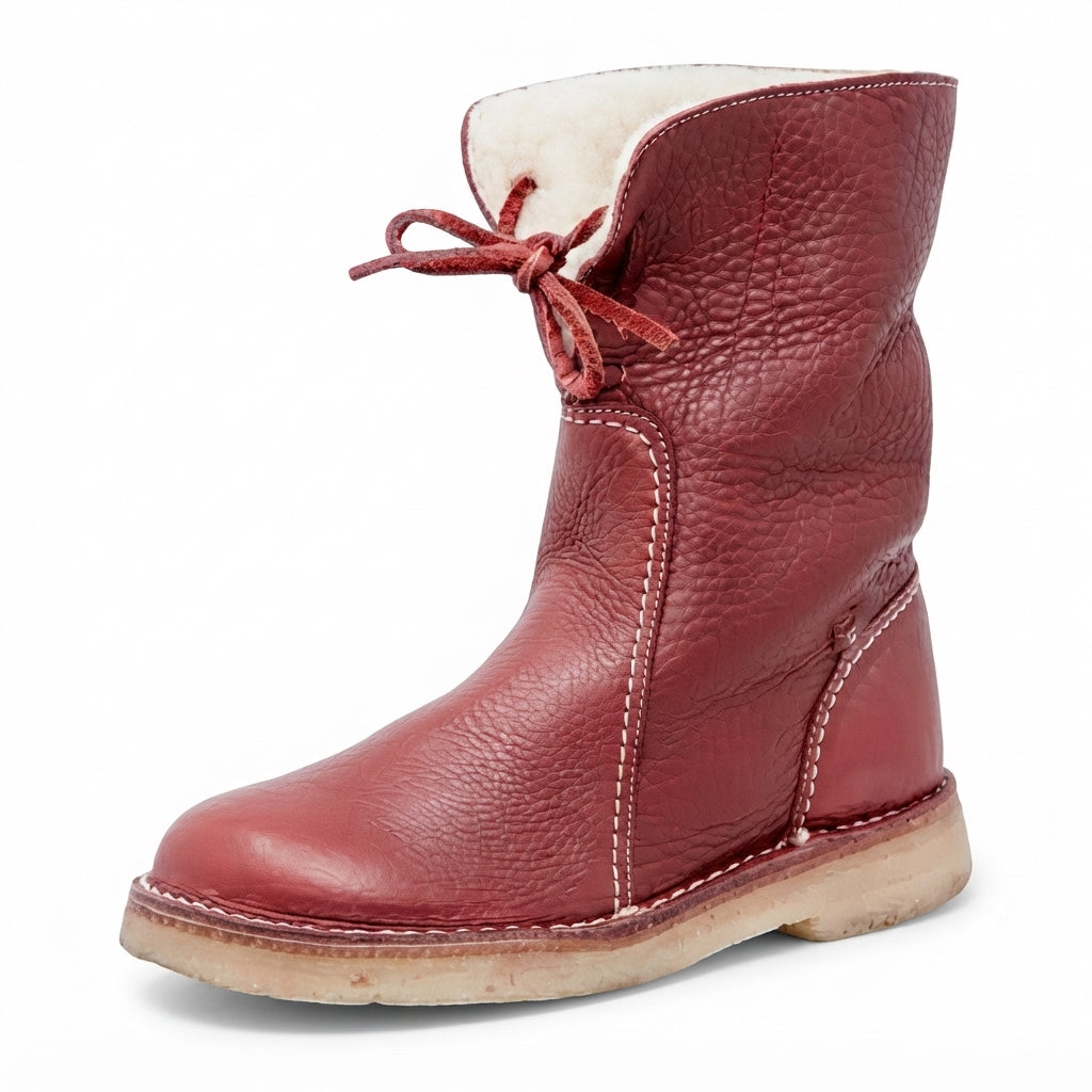 Iliana | Black Brown Leather Ankle Boots Slouch Casual Comfort — Red