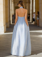 Verena | Halter Neck Striped Maxi Garden Party Dress