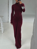 Sylvie | Ruched Mock Neck Bodycon Maxi Occasion Dress
