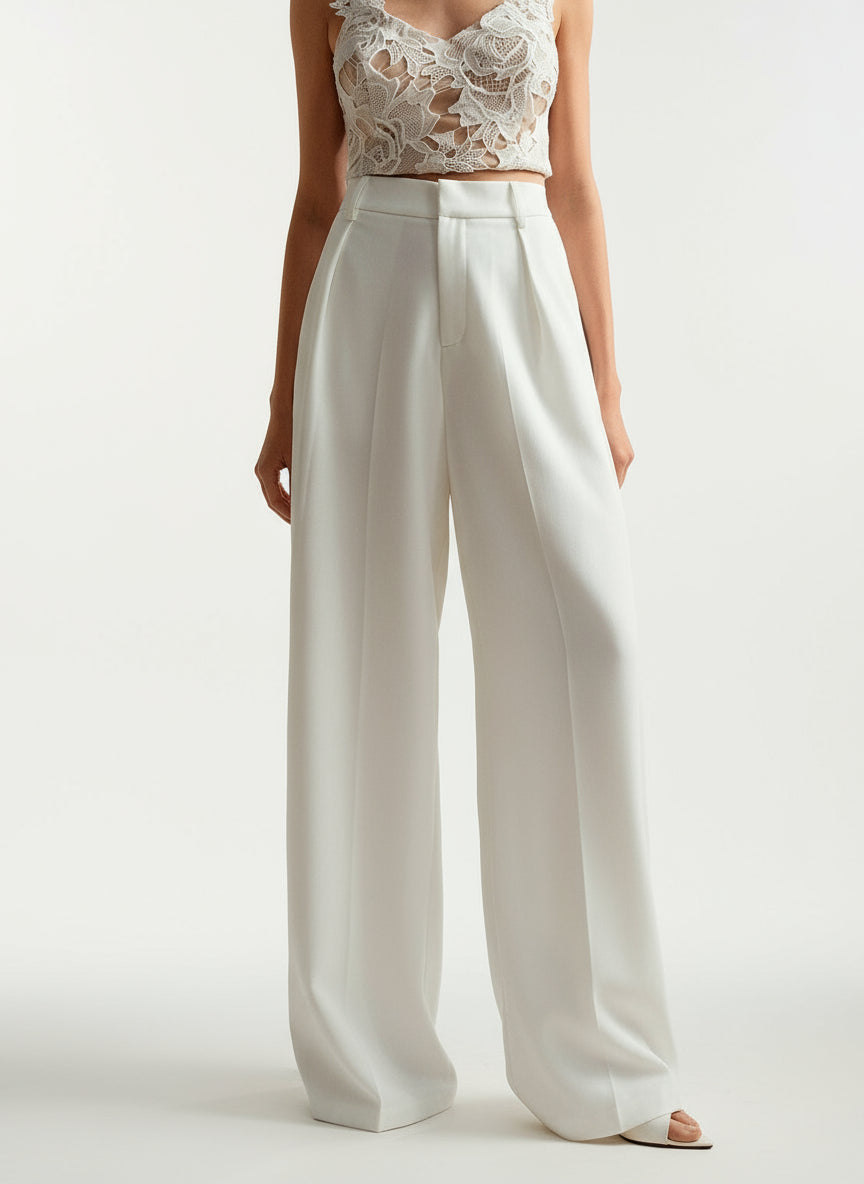 Dominique | High Waisted Wide Leg Tailored Trousers For Work