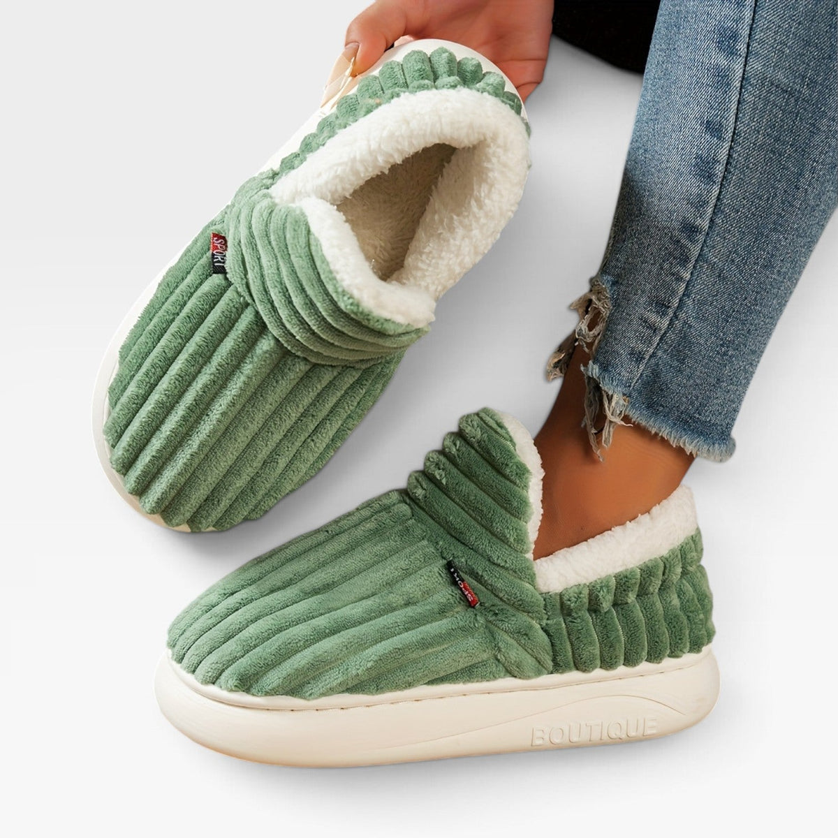 Ursula | Winter Chunky Brown Slipper Boots For Cosy Days — Green