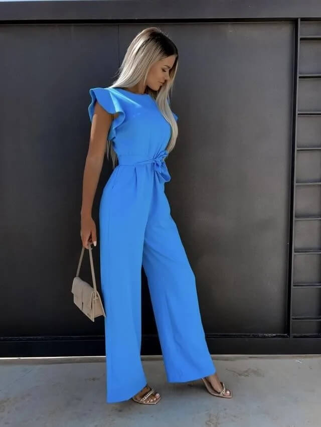 Ophelia | Belted Wide Leg Jumpsuit With Butterfly Sleeves