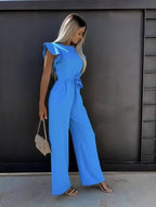 Ophelia | Belted Wide Leg Jumpsuit With Butterfly Sleeves