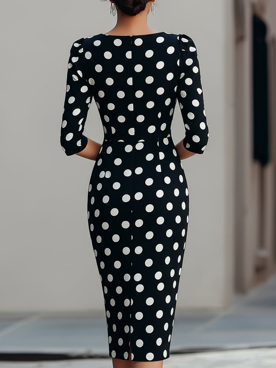 Hermione | Halter Neck Bodycon Dot Dress Midi Cocktail